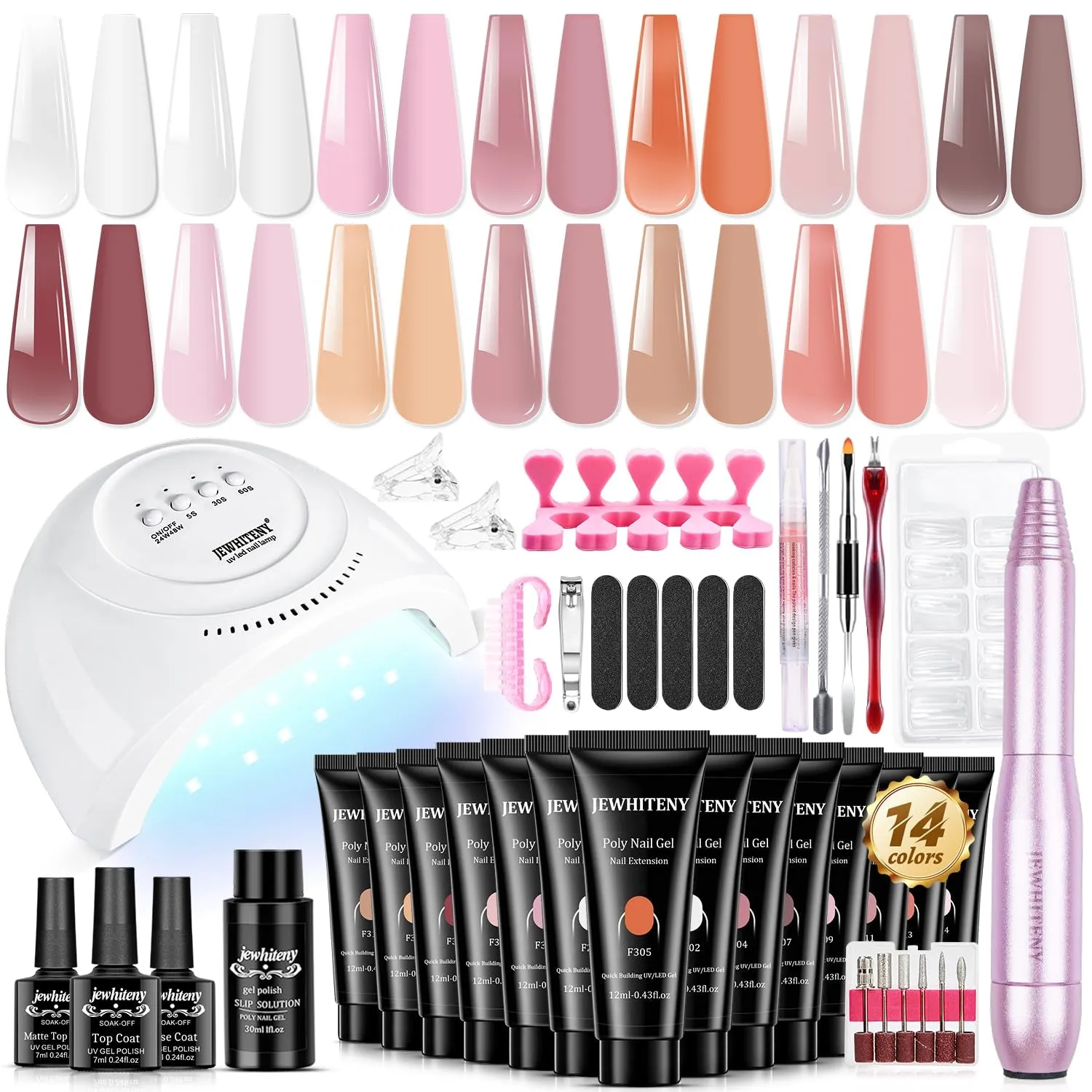 14-Piece Poly Gel Nail Art Kit with Mini UV Lamp and Essential Nail Tools for Beginners