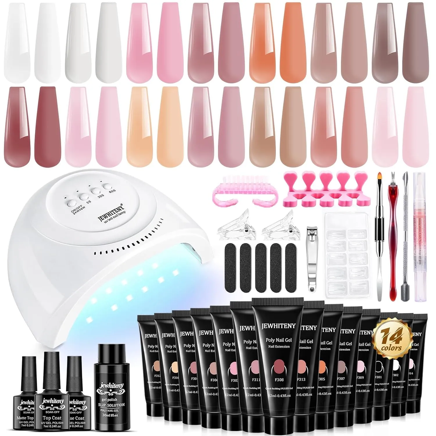 14-Piece Poly Gel Nail Art Kit with Mini UV Lamp and Essential Nail Tools for Beginners