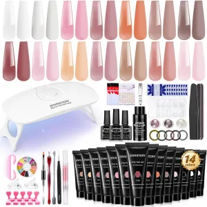 14-Piece Poly Gel Nail Art Kit with Mini UV Lamp and Essential Nail Tools for Beginners