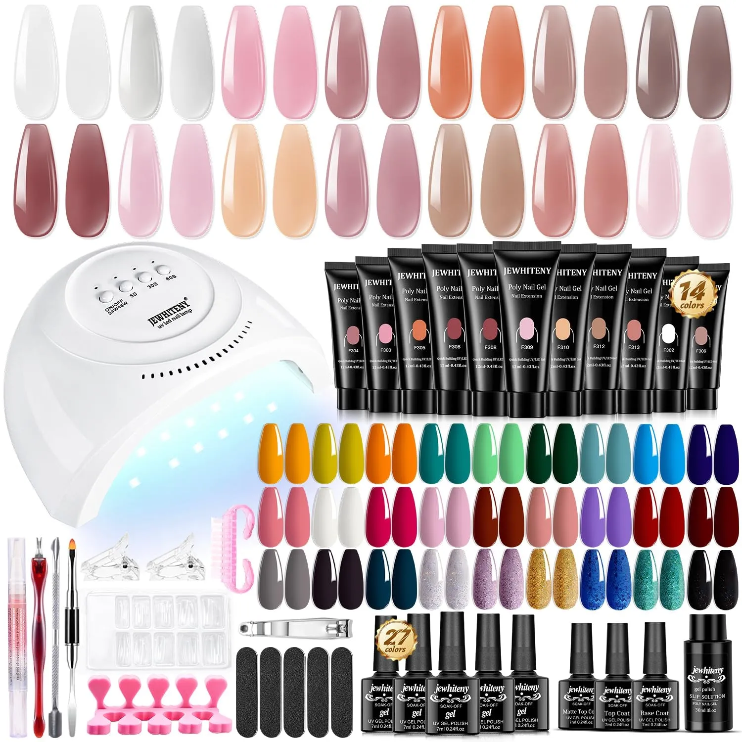 14-Piece Poly Gel Nail Art Kit with Mini UV Lamp and Essential Nail Tools for Beginners