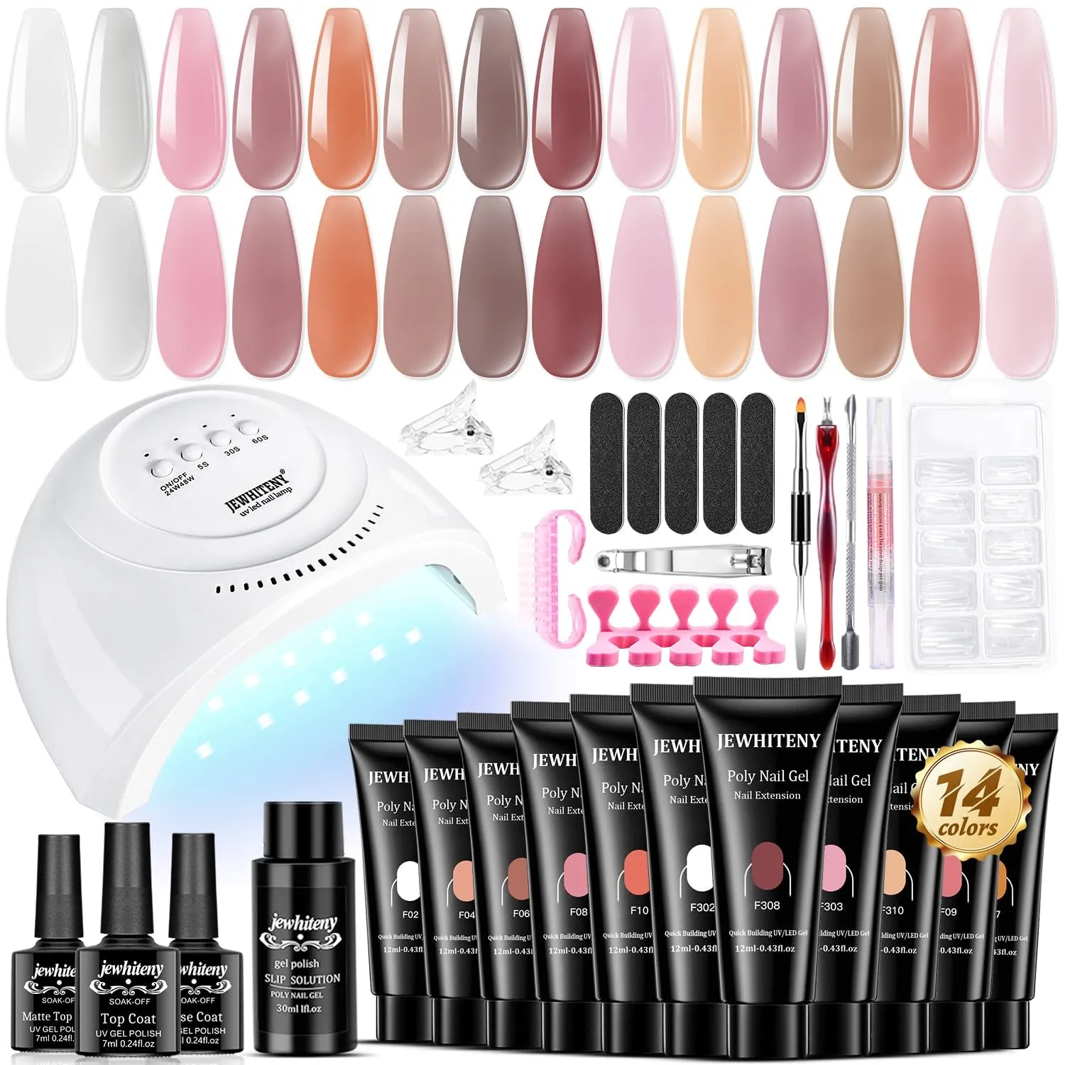 14-Piece Poly Gel Nail Art Kit with Mini UV Lamp and Essential Nail Tools for Beginners