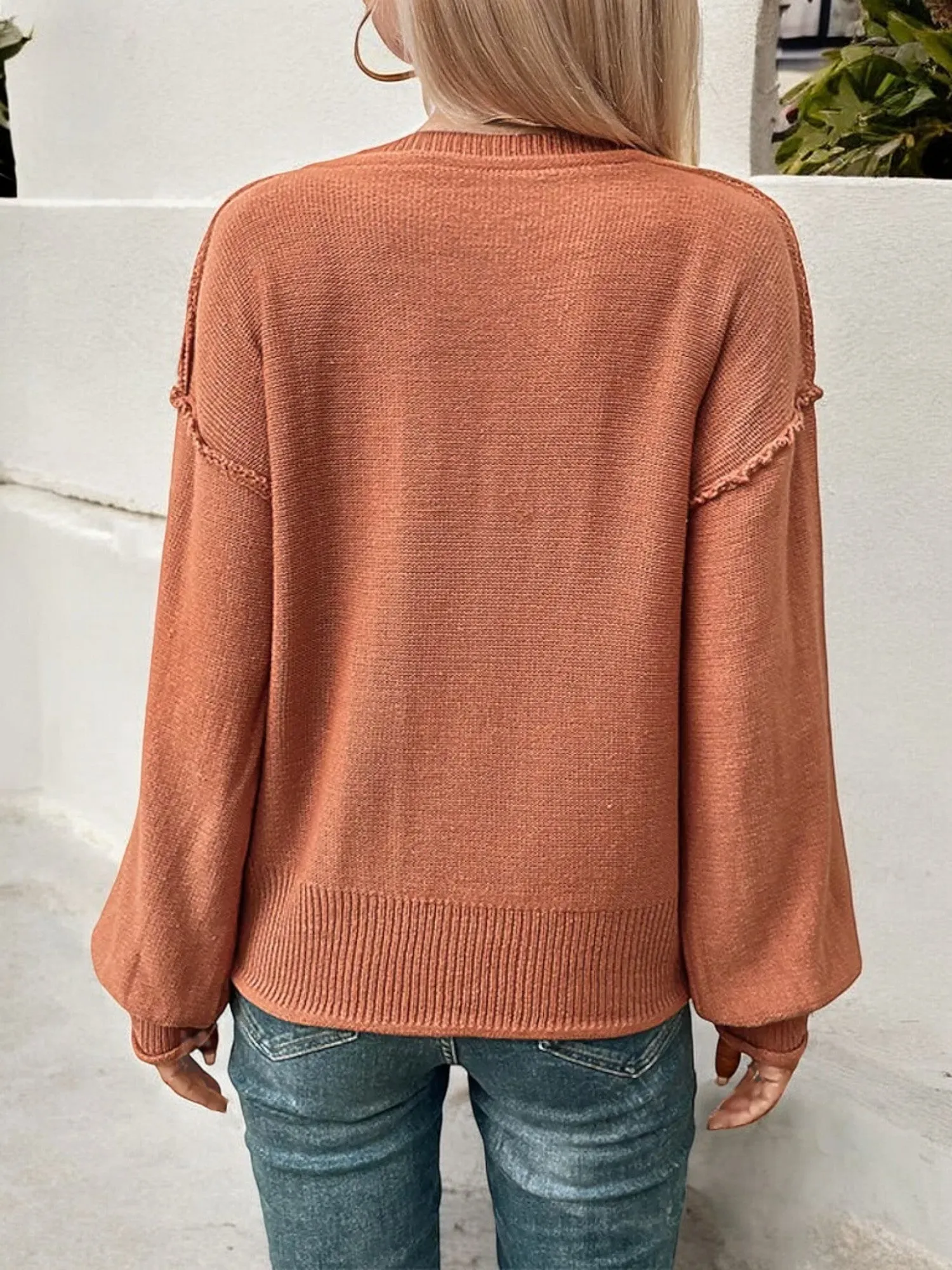 Anna-Kaci Women's V-Neck Pullover Sweater with Balloon Sleeves