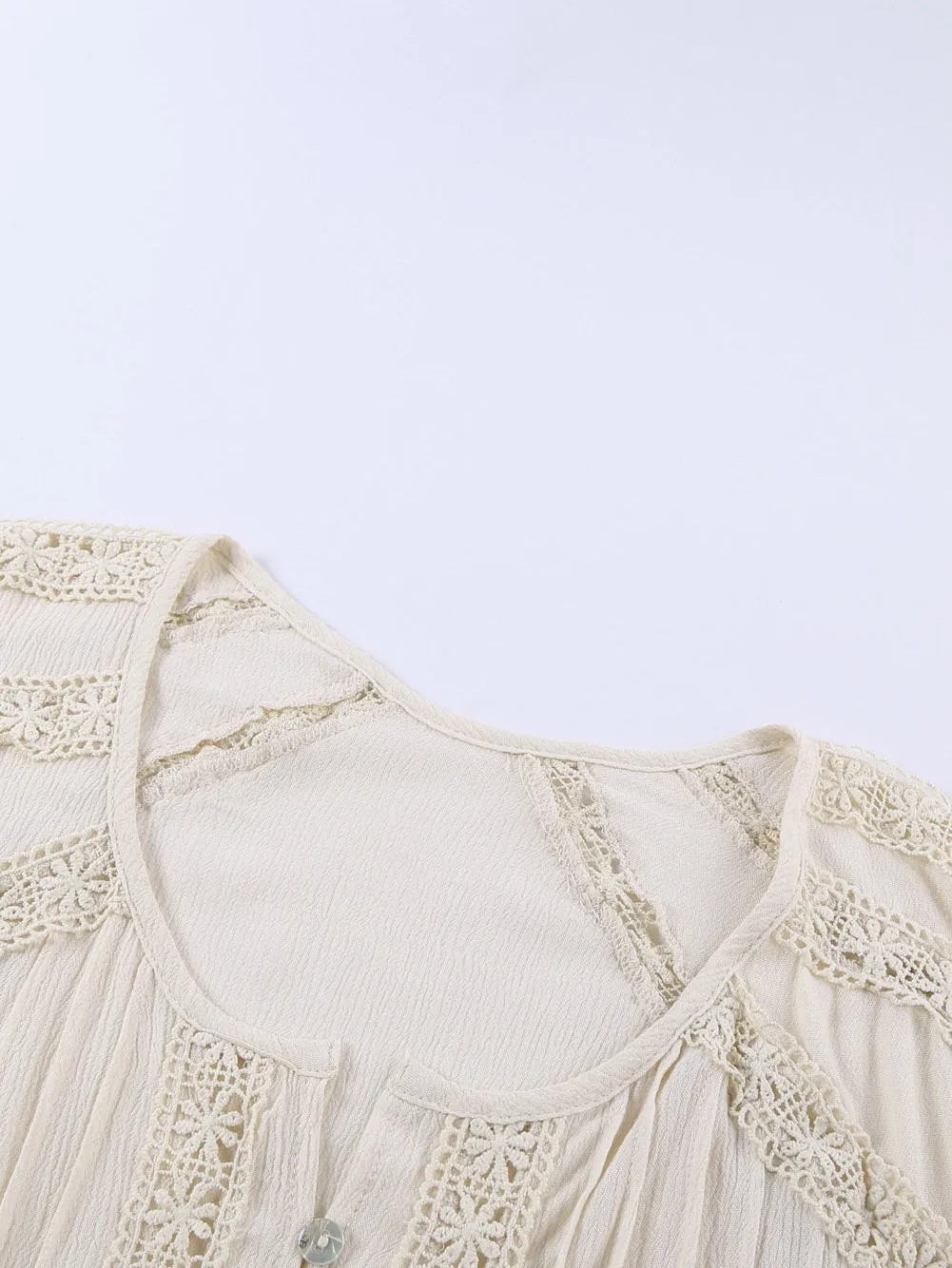 Apricot Crochet Eyelet Short Sleeve Top with Lace Detail