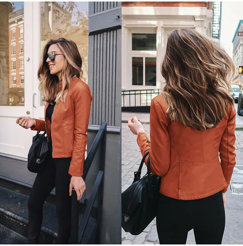 Autumn Jacket Women Coat Jacket PU Leather Fashion Short Coat Thin