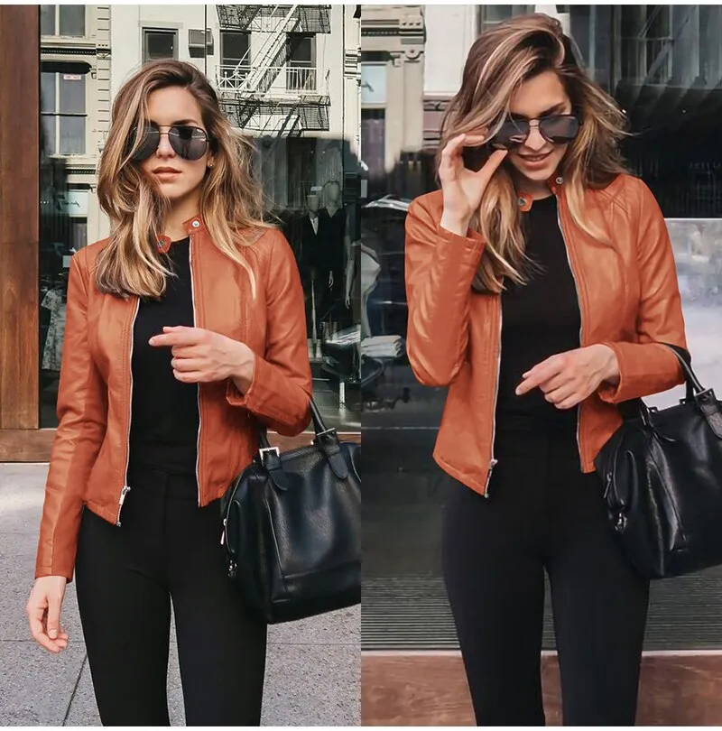 Autumn Jacket Women Coat Jacket PU Leather Fashion Short Coat Thin