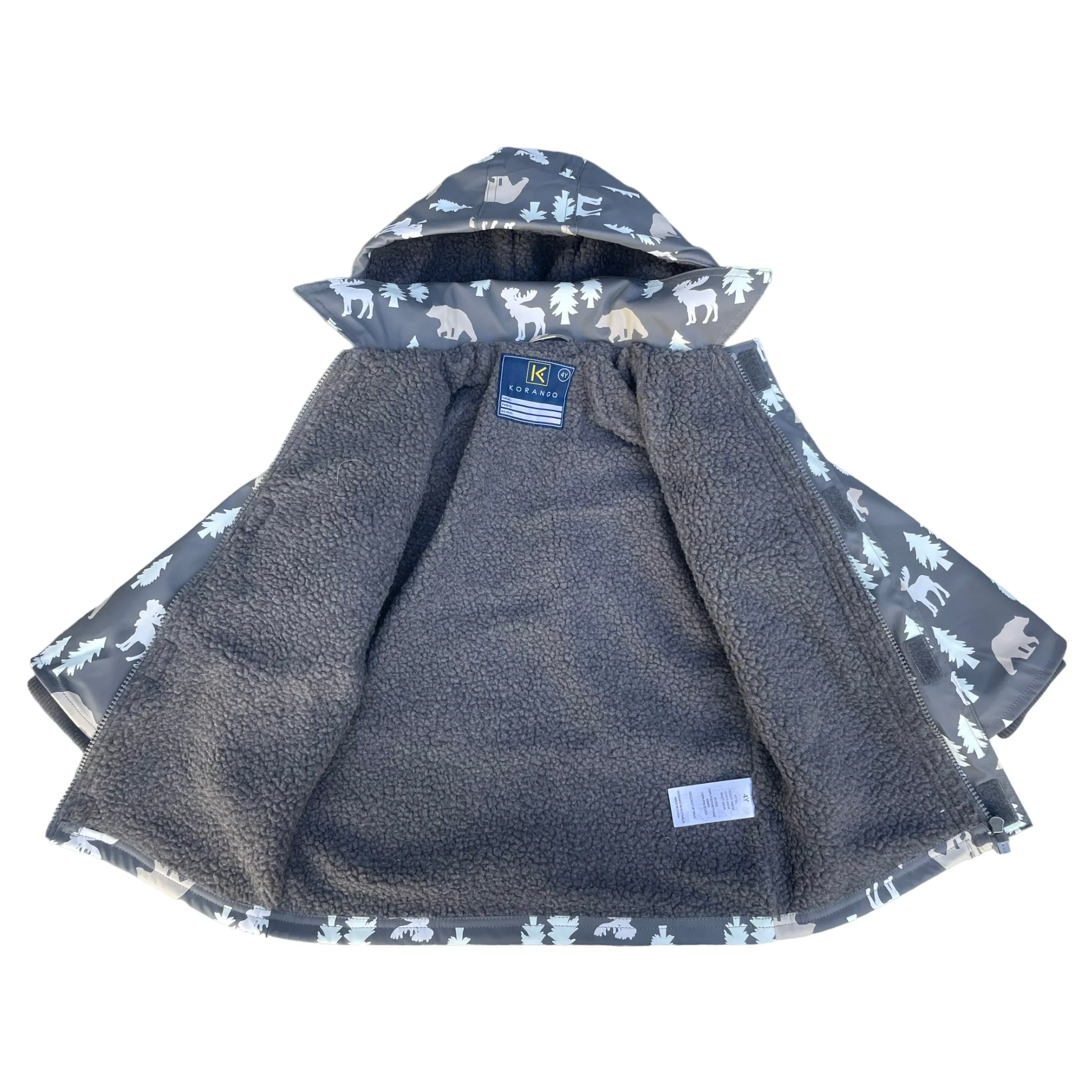 Bear Print Colour Change Sherpa Lined Raincoat Charcoal