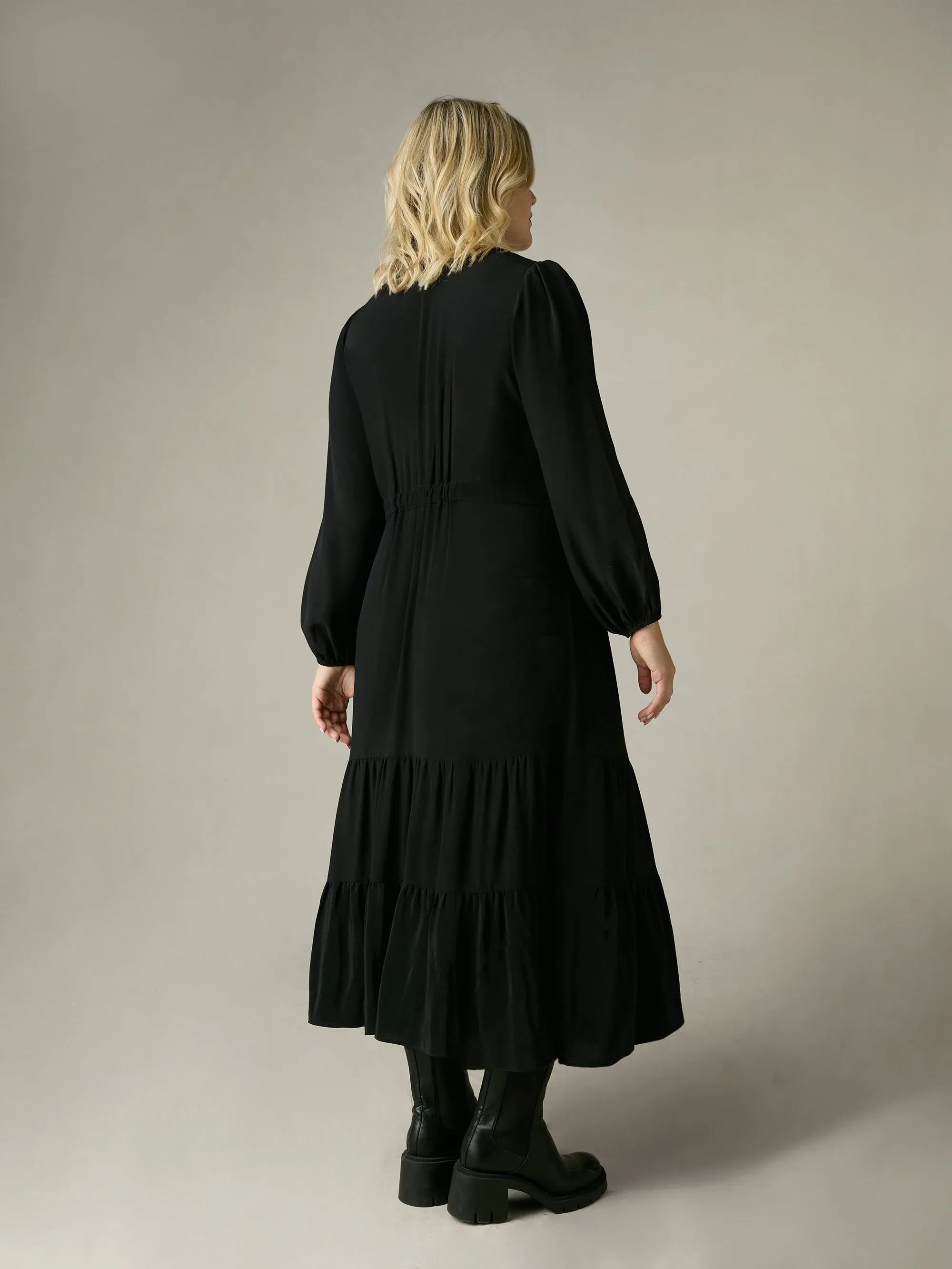 Black Button Front Midaxi Dress