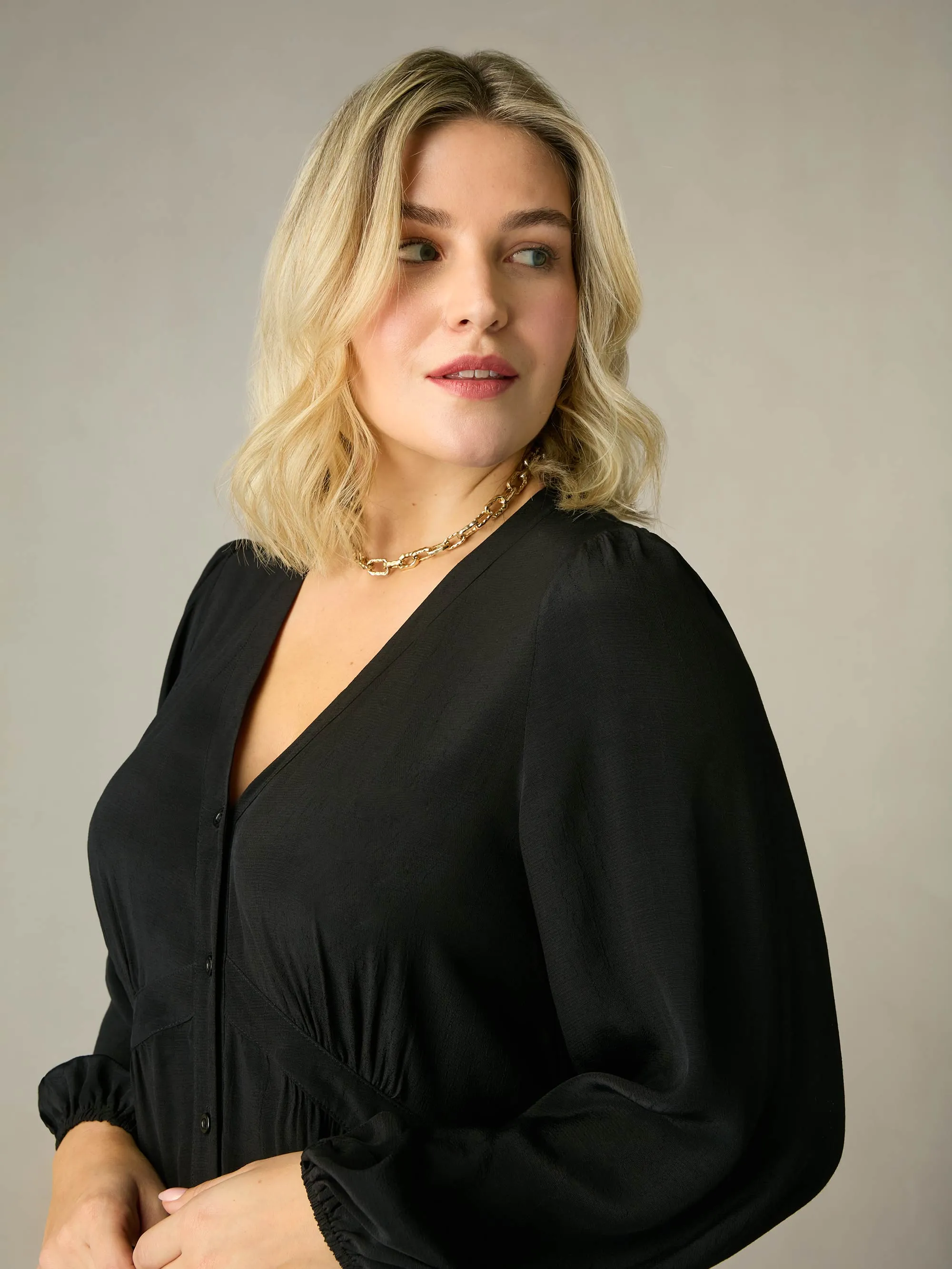 Black Button Front Midaxi Dress