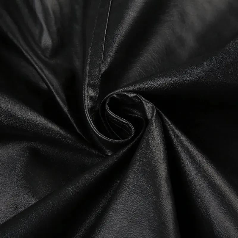 Black Leather Stand Collar Jacket Coat