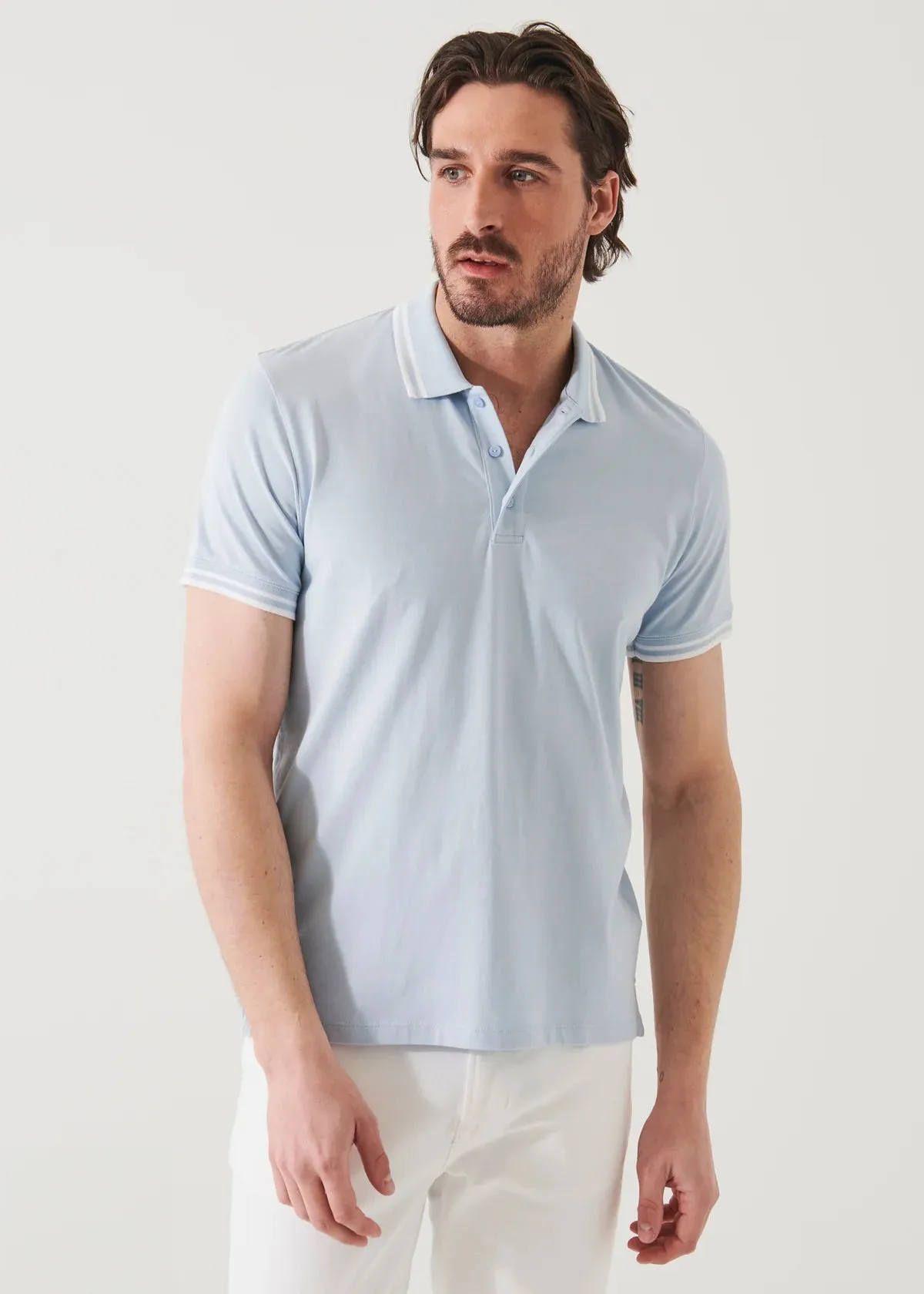 Blue Ice Iconic Pima Cotton Stretch Tipped Polo Shirt - Patrick Assaraf