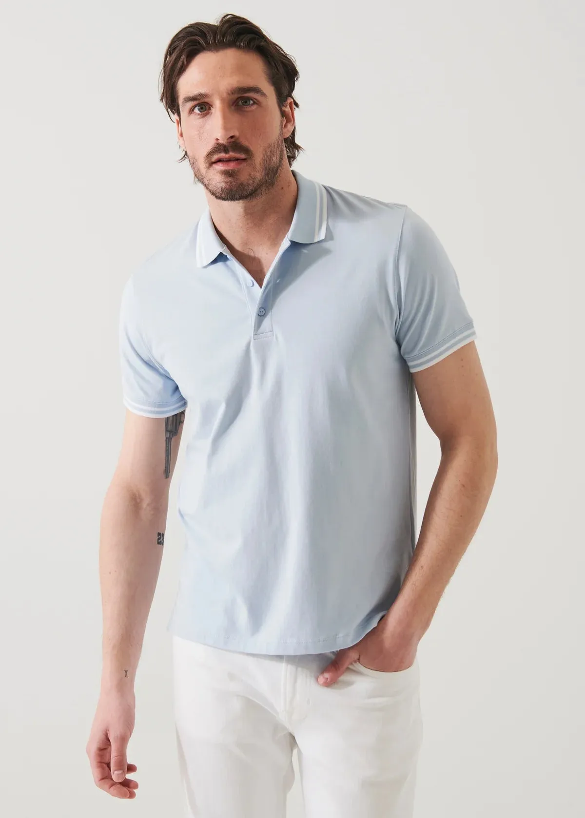 Blue Ice Iconic Pima Cotton Stretch Tipped Polo Shirt - Patrick Assaraf