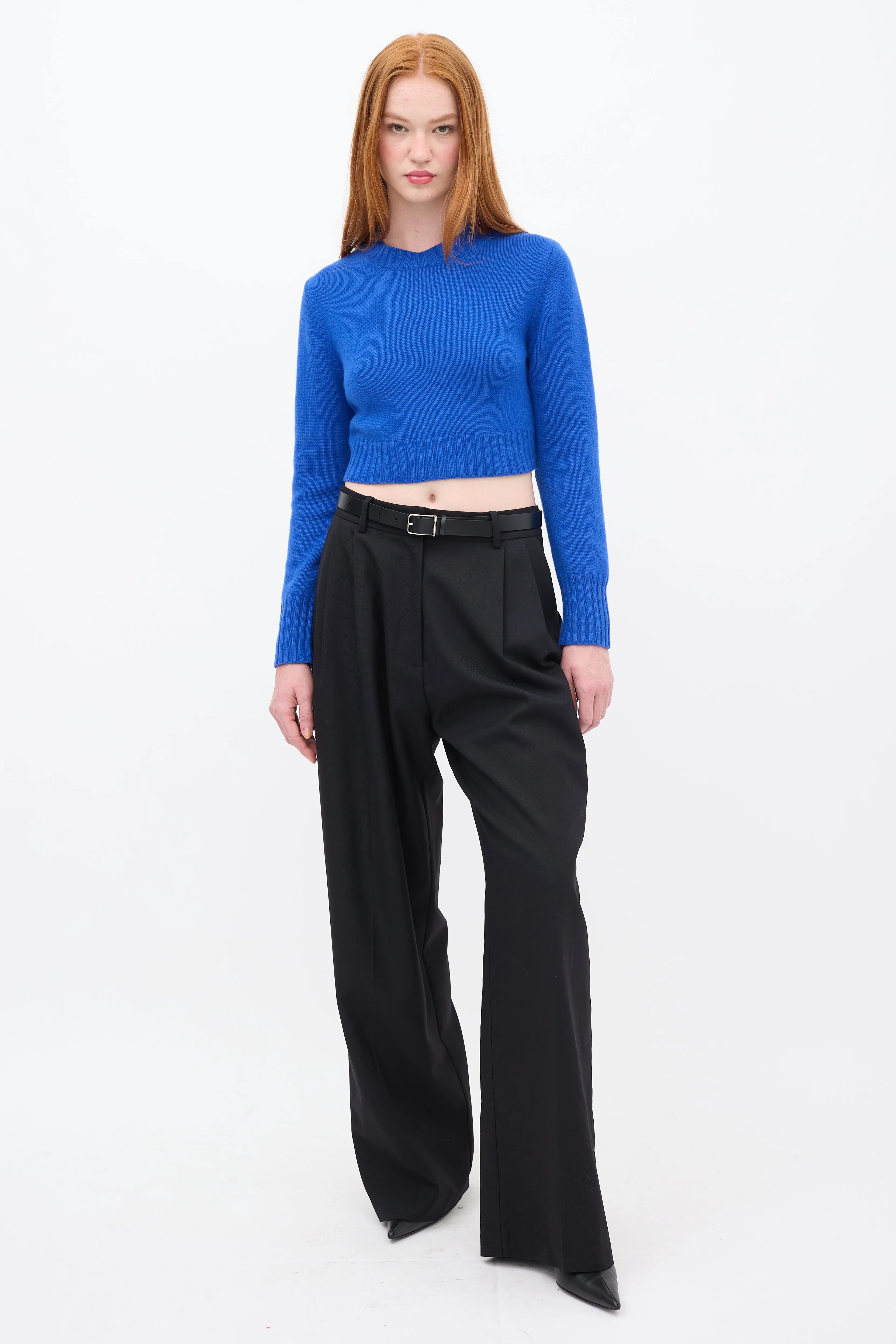 Blue Knit Cropped Sweater