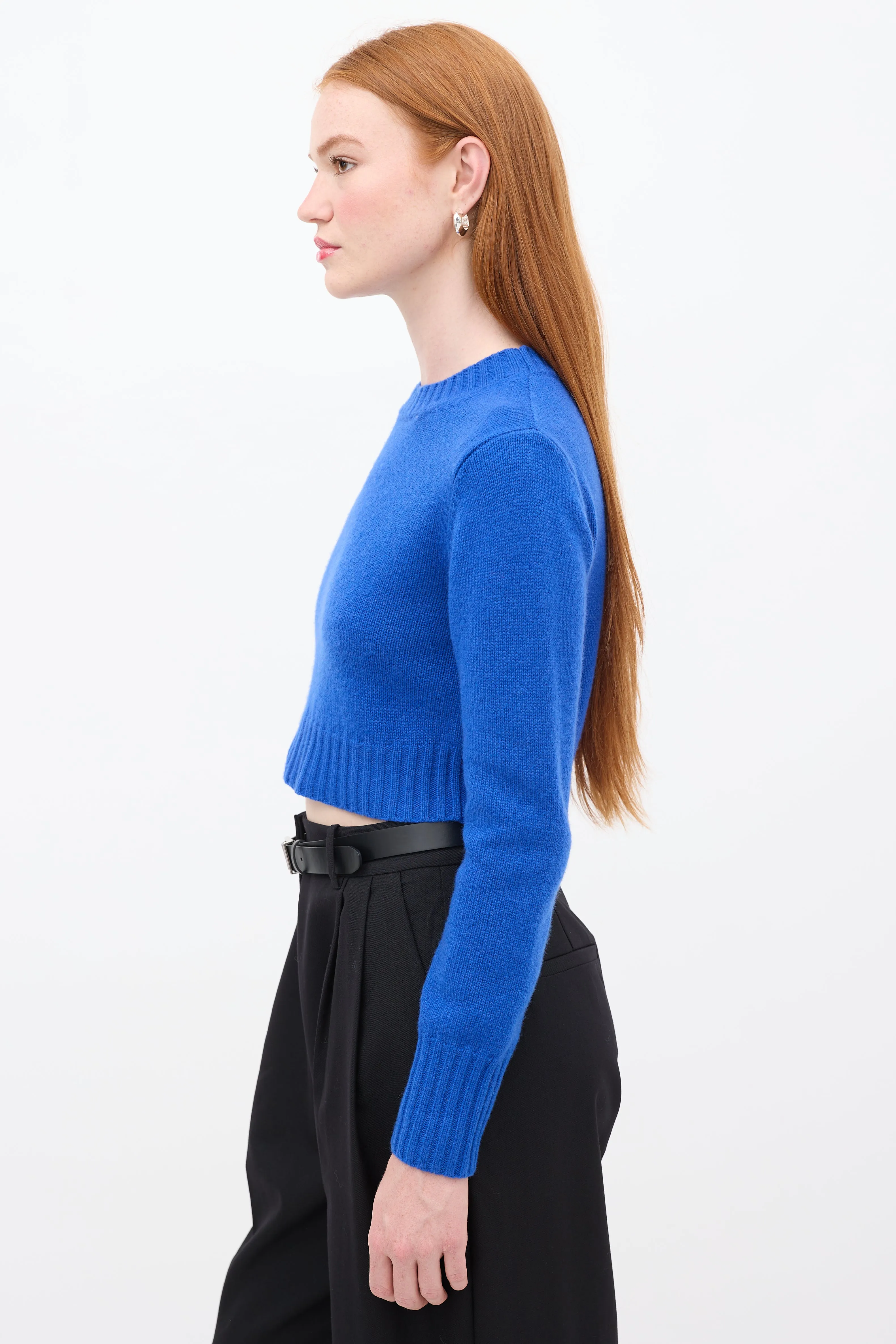 Blue Knit Cropped Sweater