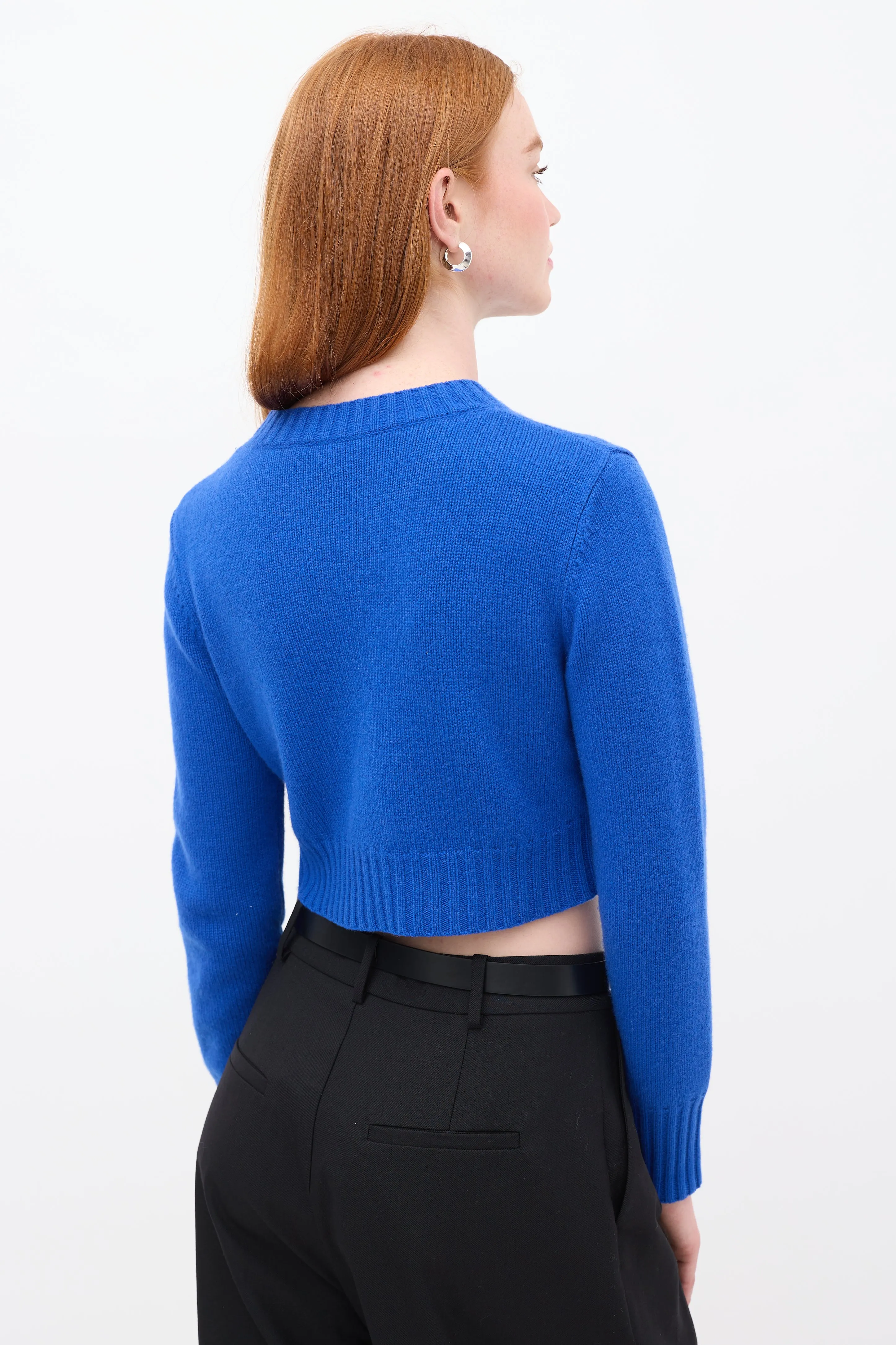 Blue Knit Cropped Sweater