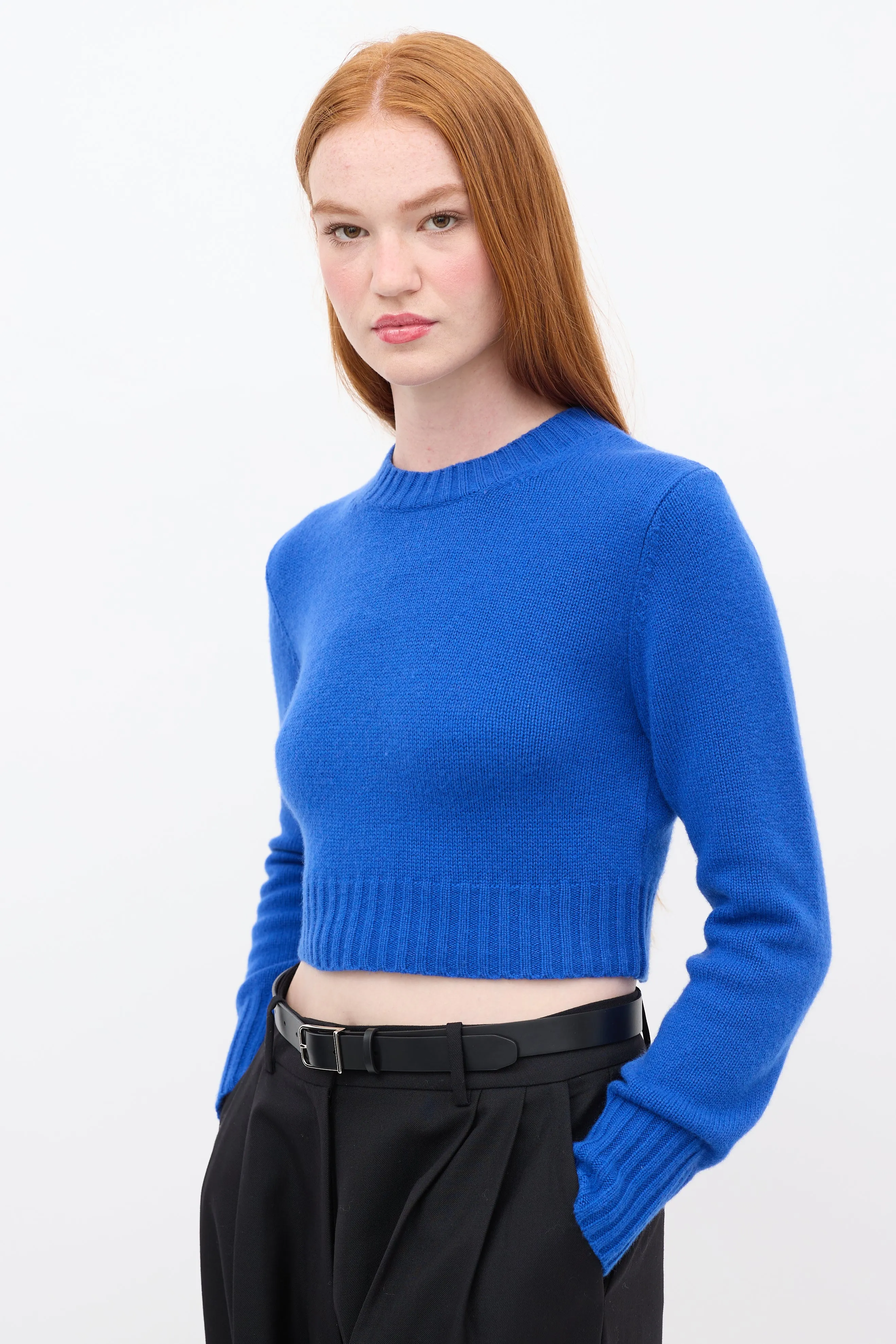 Blue Knit Cropped Sweater