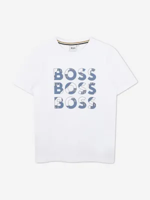 BOSS Boys Multi Logo T-Shirt in White