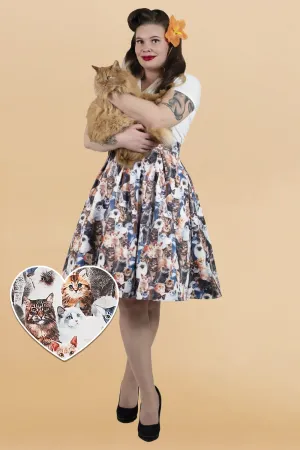 Carolyn Box Pleat Skirt in Cute Cat Print