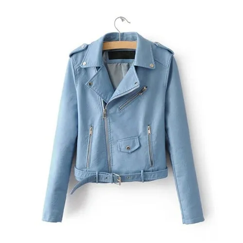 Casual PU Coat Lapel Collar Long Sleeve High Waist