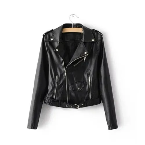 Casual PU Coat Lapel Collar Long Sleeve High Waist
