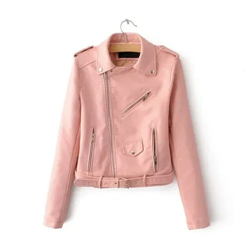 Casual PU Coat Lapel Collar Long Sleeve High Waist