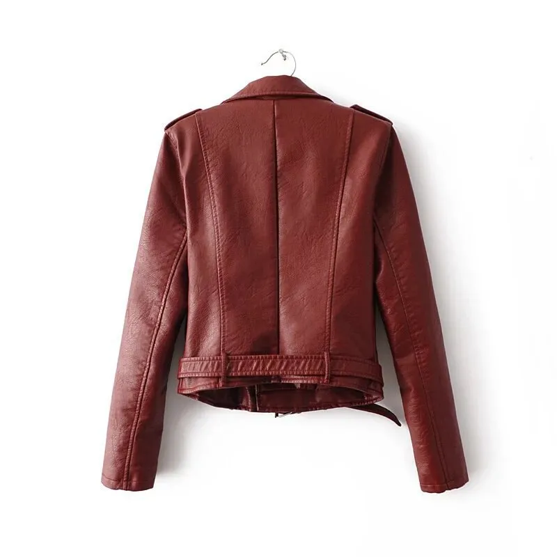 Casual PU Coat Lapel Collar Long Sleeve High Waist