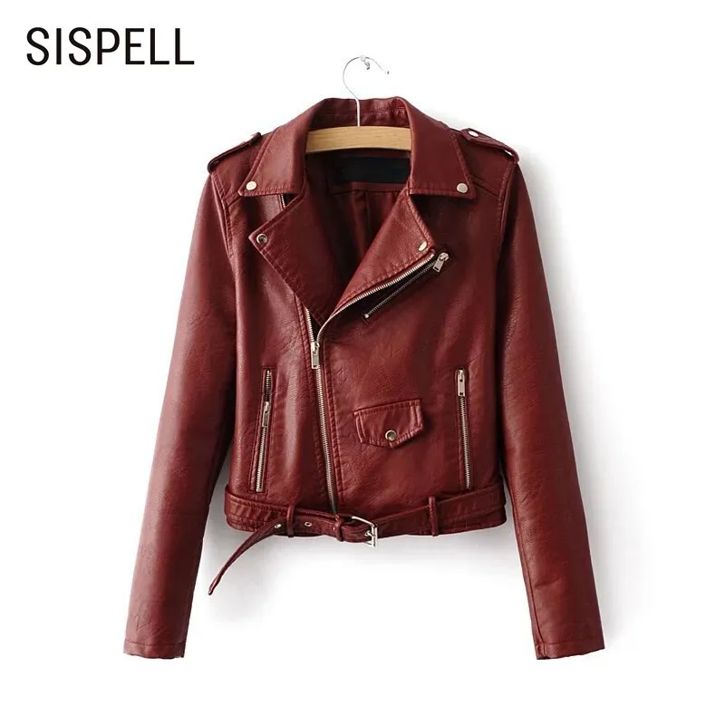 Casual PU Coat Lapel Collar Long Sleeve High Waist