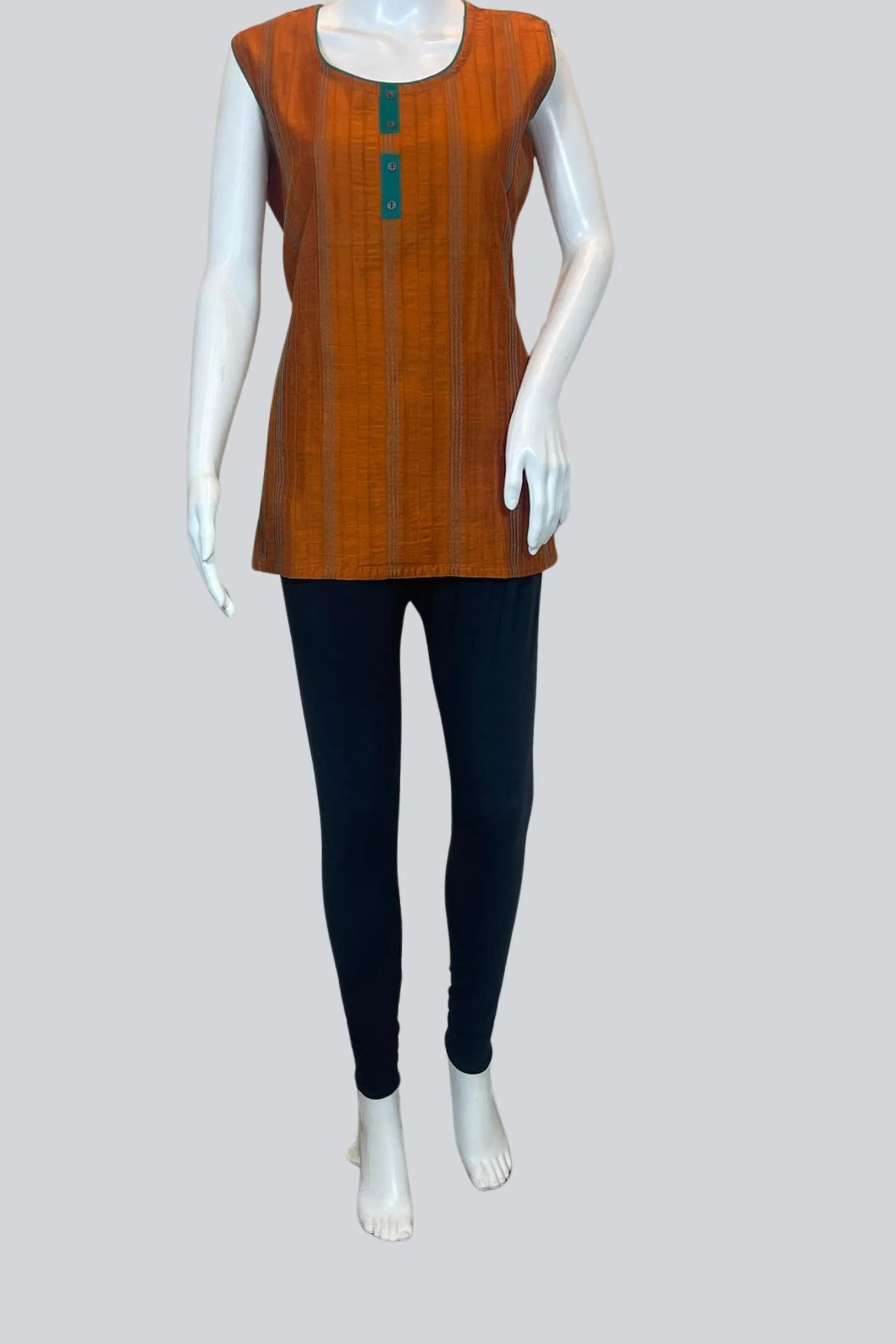 Chic Short Cotton Kurti: 27", Stylish Attached Sleeves - JCSFashions
