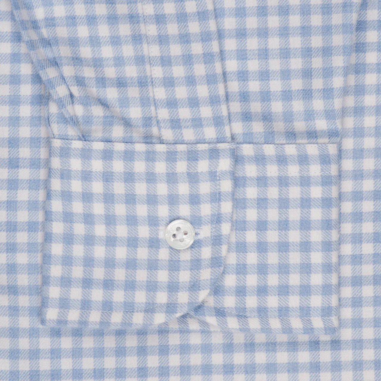 Classic Fit Block Check Cotton and Cashmere Button Cuff Shirt in Sky Blue