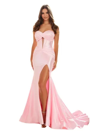 Ellie Wilde EW36045 Size 00 Pink Long Fitted Cut Out Prom Dress Slit Crystal Ruched Bodice Corset Formal Gown