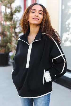Entro Catch Glances Black Cinched Waist Half Zip Up Fleece Jacket