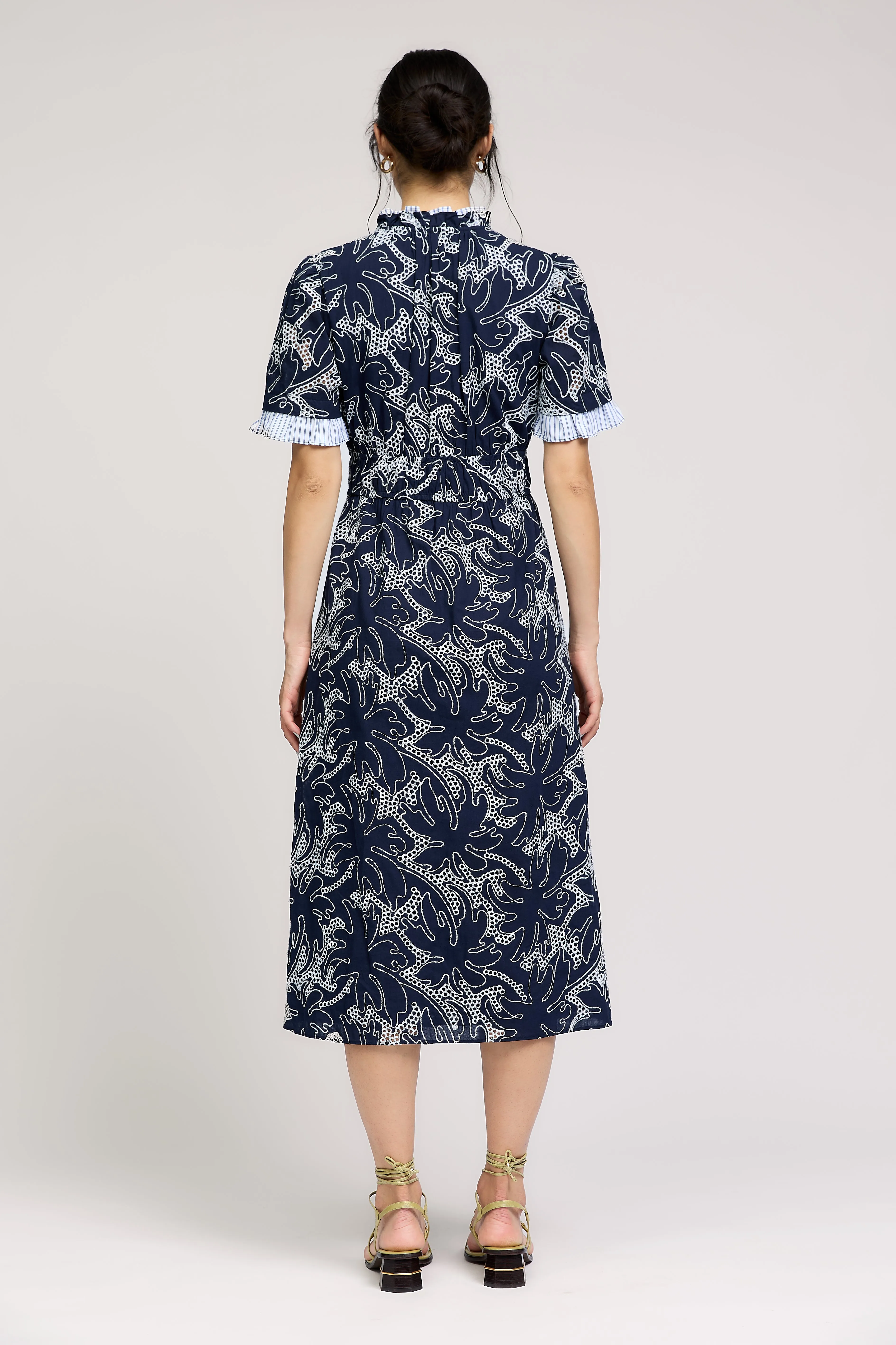 Eyelet Layered Sleeve Midi Dress
