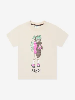 Fendi Girls Graphic Print T-Shirt in Beige