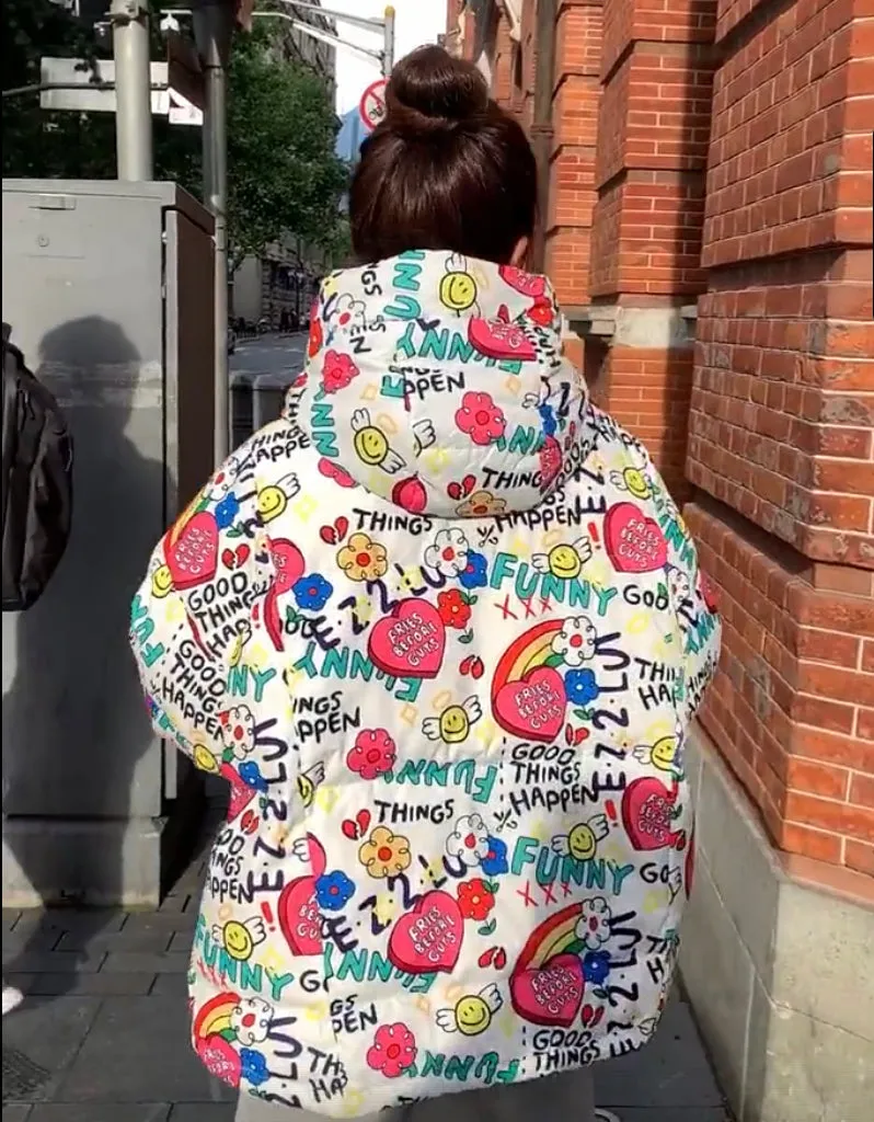 Graffiti Oversized Puffer Jacket