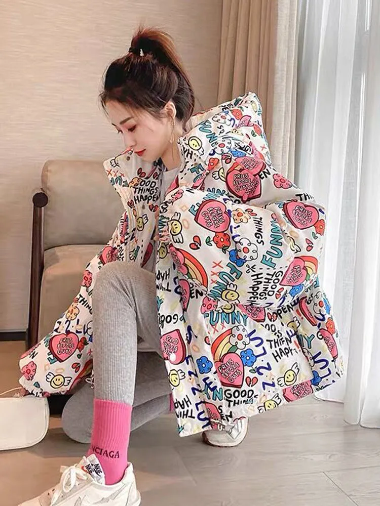 Graffiti Oversized Puffer Jacket