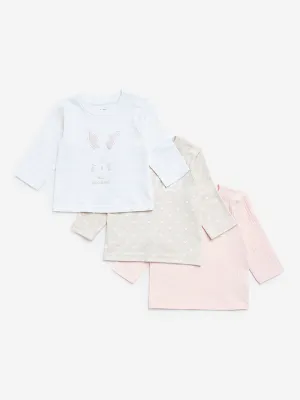 HOP Baby Pink Printed Cotton Blend T-Shirts - Pack of 3