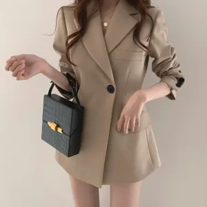 Joskaa Spring Blazers Women Fashion Streetware Casual Commuting Lapel Single Button Slim Oversized Blouse Jacket Fall Outfits 2024