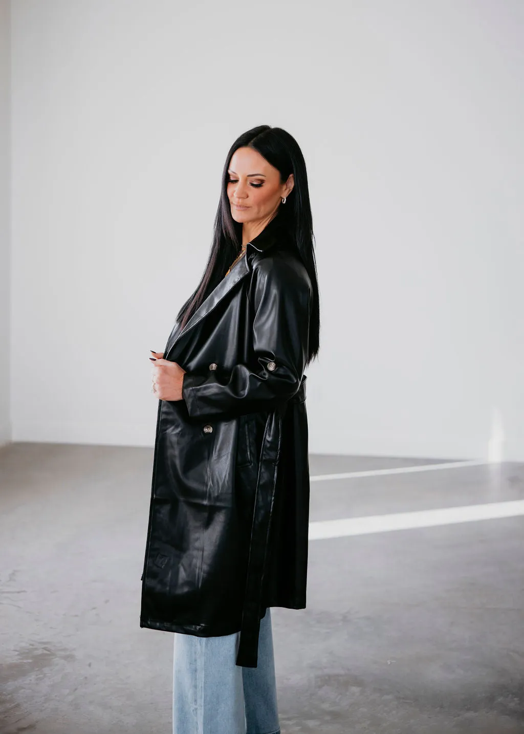 Kandie Faux Leather Trench Coat