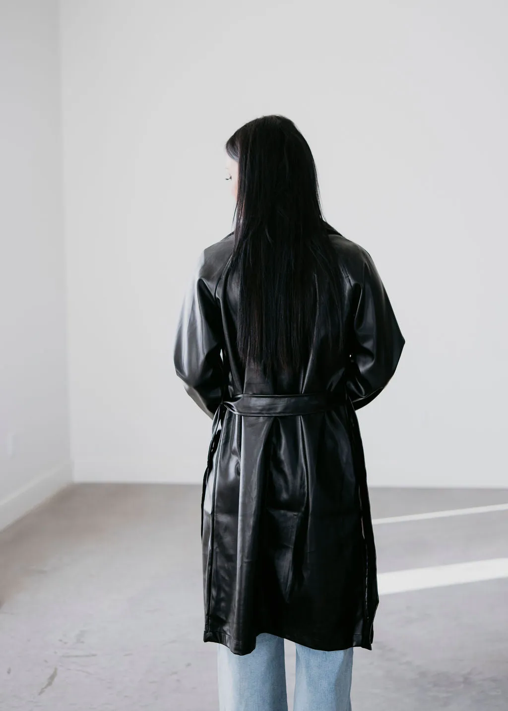 Kandie Faux Leather Trench Coat
