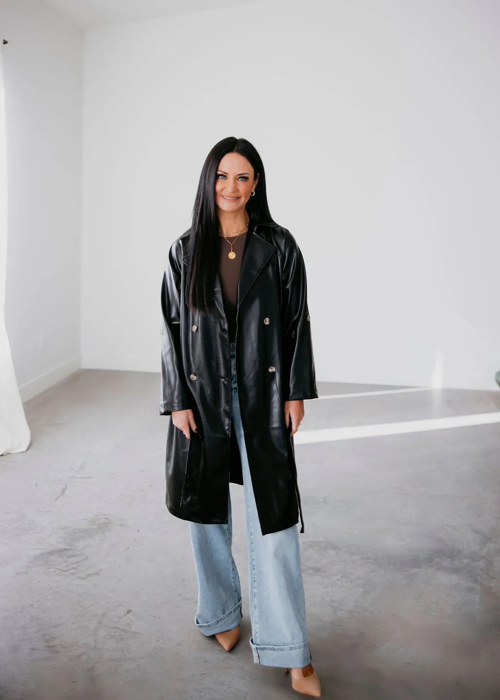 Kandie Faux Leather Trench Coat