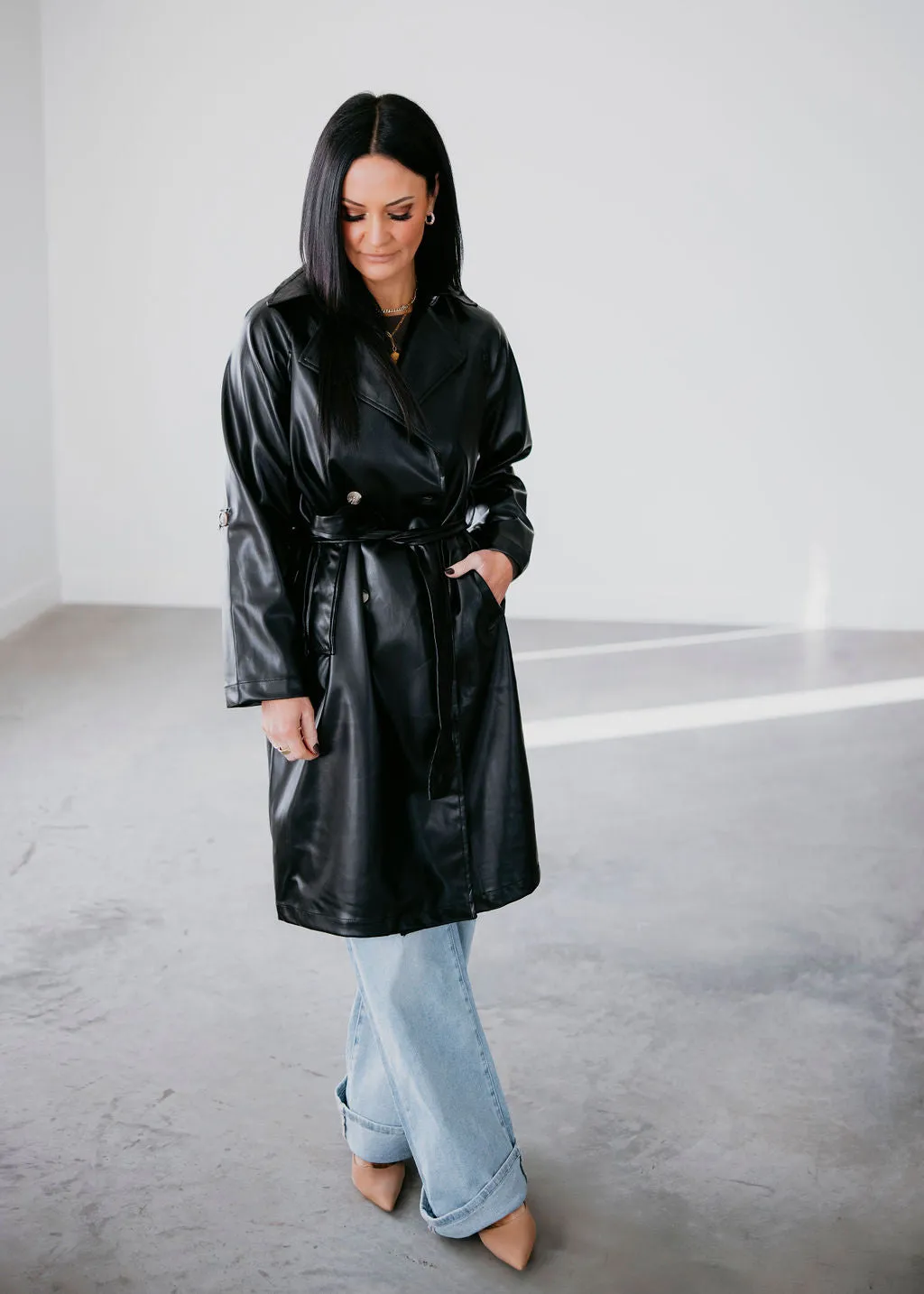 Kandie Faux Leather Trench Coat