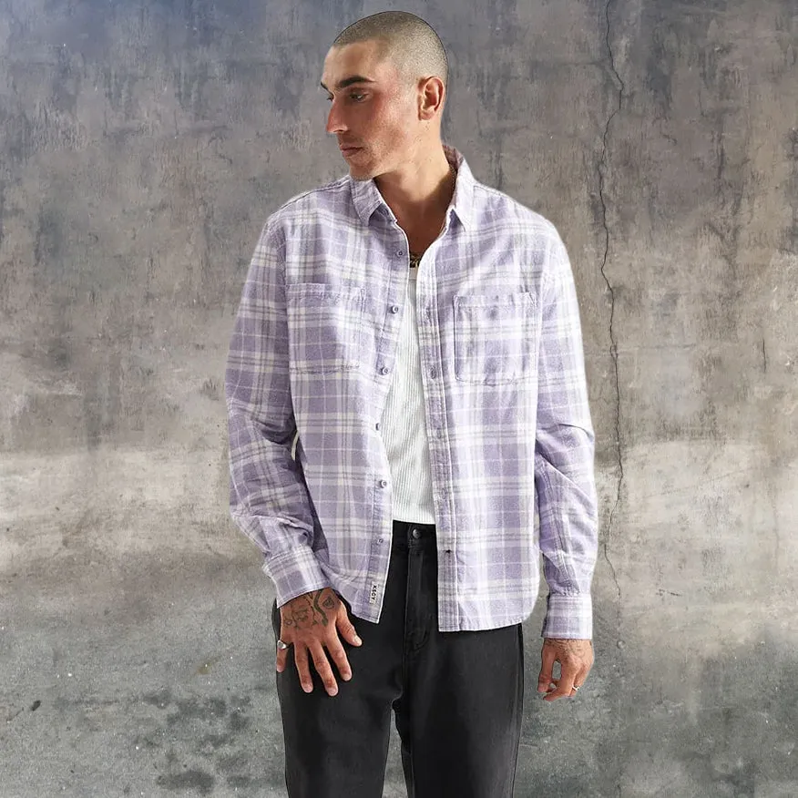 KISS CHACEY Mens La Brea Casual Long Sleeve Check Shirt - Heirloom Lilac Check