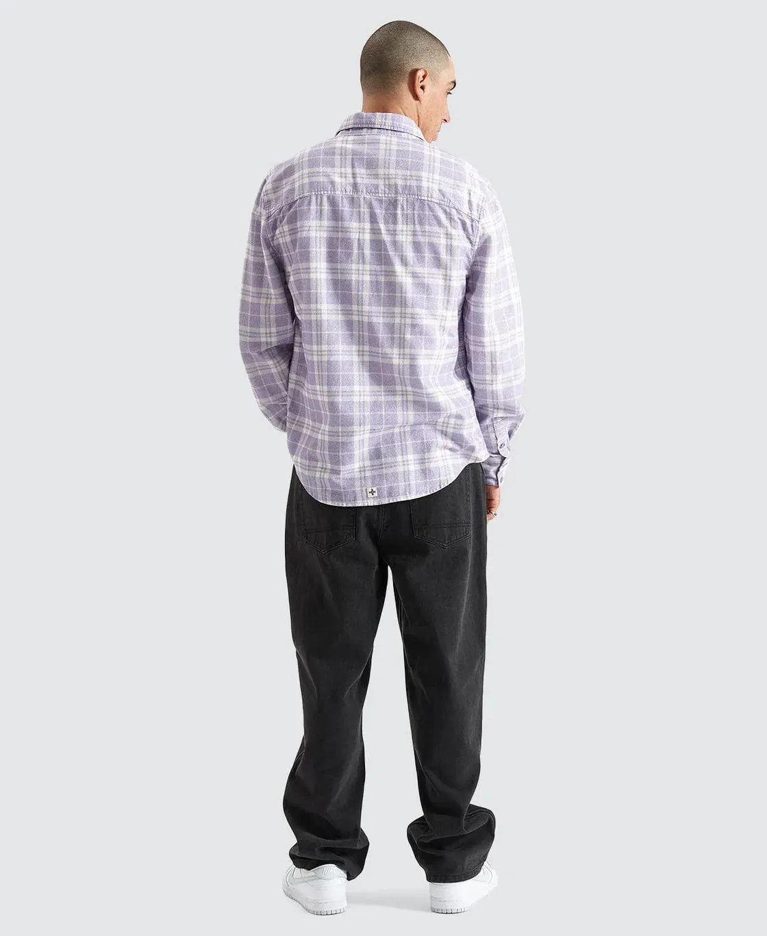 KISS CHACEY Mens La Brea Casual Long Sleeve Check Shirt - Heirloom Lilac Check