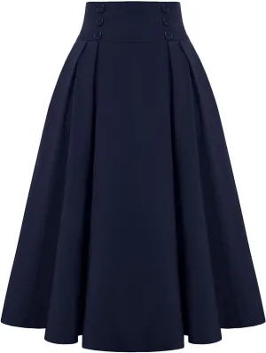 KUIOLYPOER Women Vintage Skirt High Waist Pleated Skirt Women's Ankle Length High Waist A-Line Flowy Long Maxi Skirt