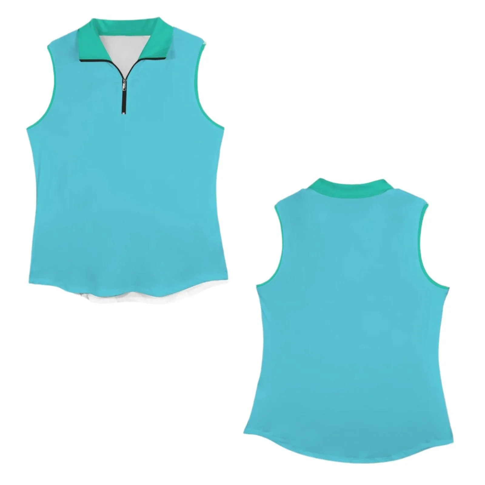Kume Blue Sleeveless Quarter Zip Polo Top