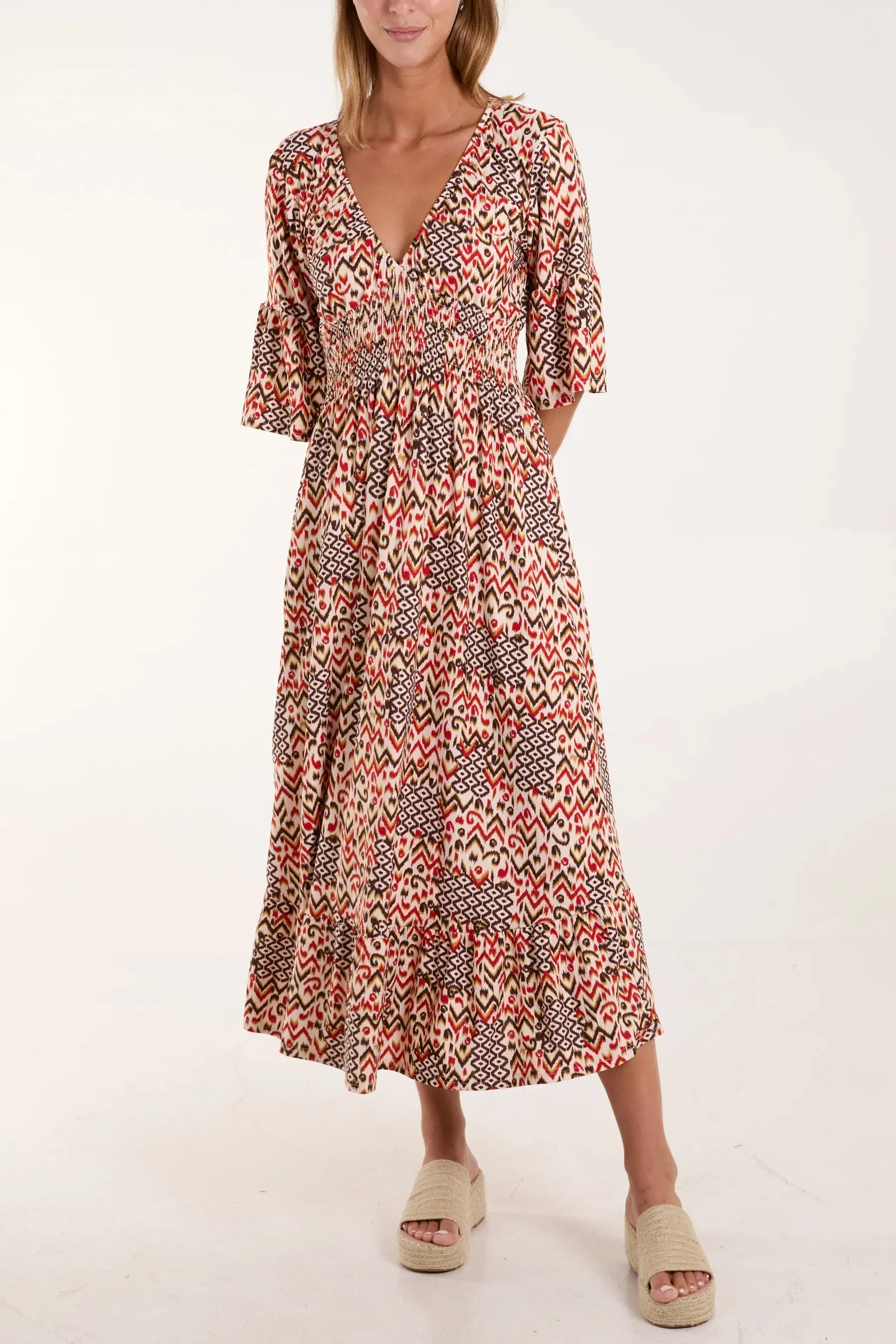 Leona Angel Sleeve Midi Dress Orange