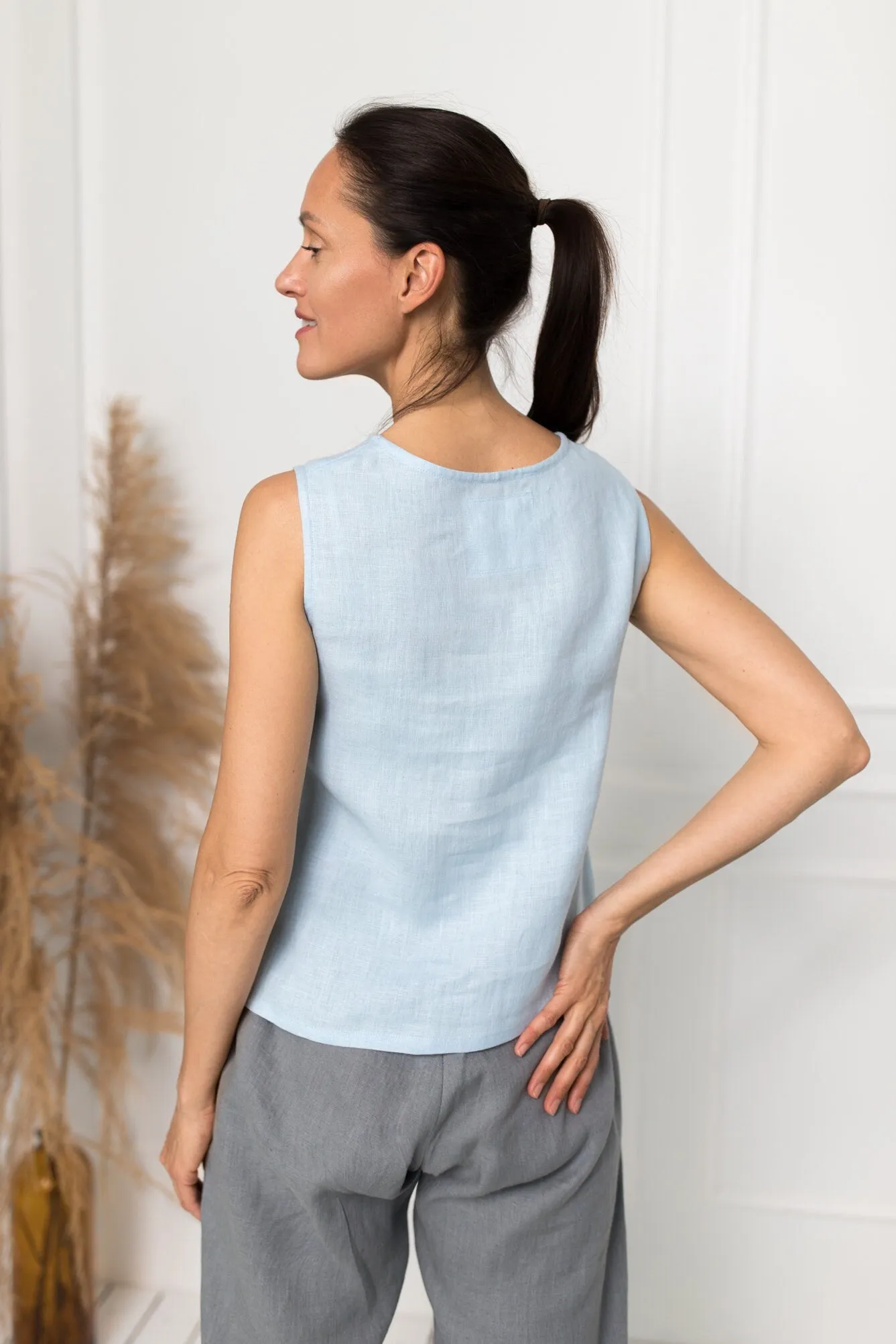 Linen Tank Top TEIDE In Sky Blue