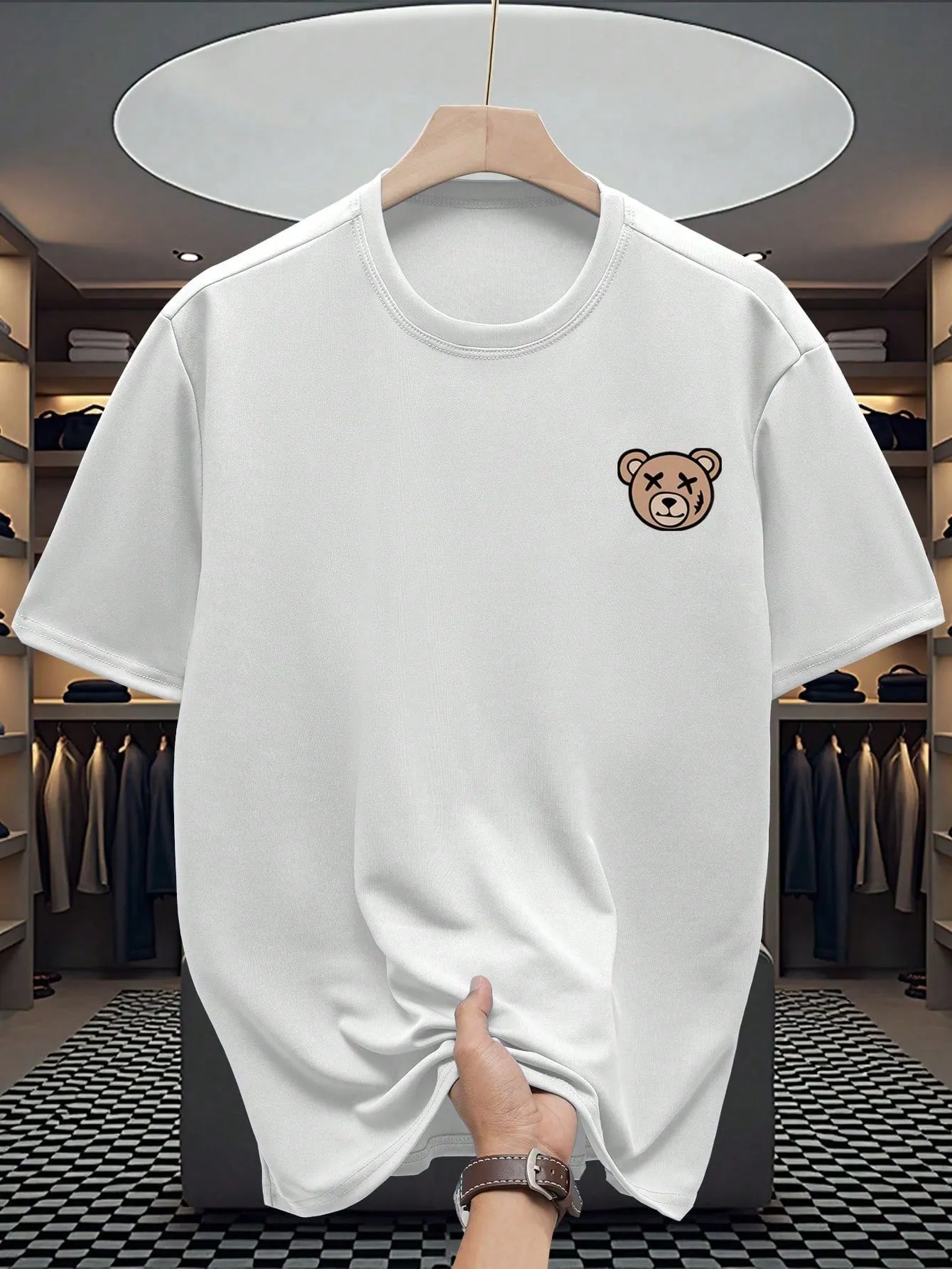 Manfinity Dauomo Men's Cartoon Bear Print Round Neck Short Sleeve Casual T-Shirt - Stylish & Comfortable Men's Graphic Tee