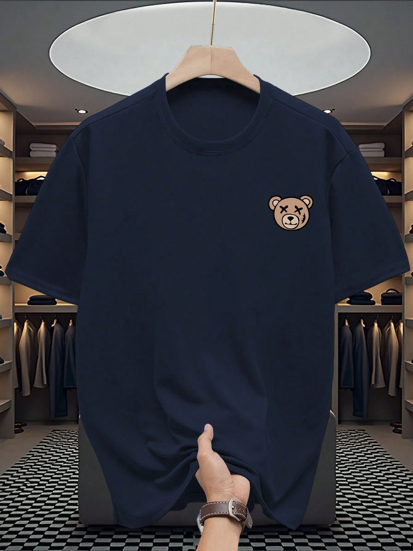 Manfinity Dauomo Men's Cartoon Bear Print Round Neck Short Sleeve Casual T-Shirt - Stylish & Comfortable Men's Graphic Tee