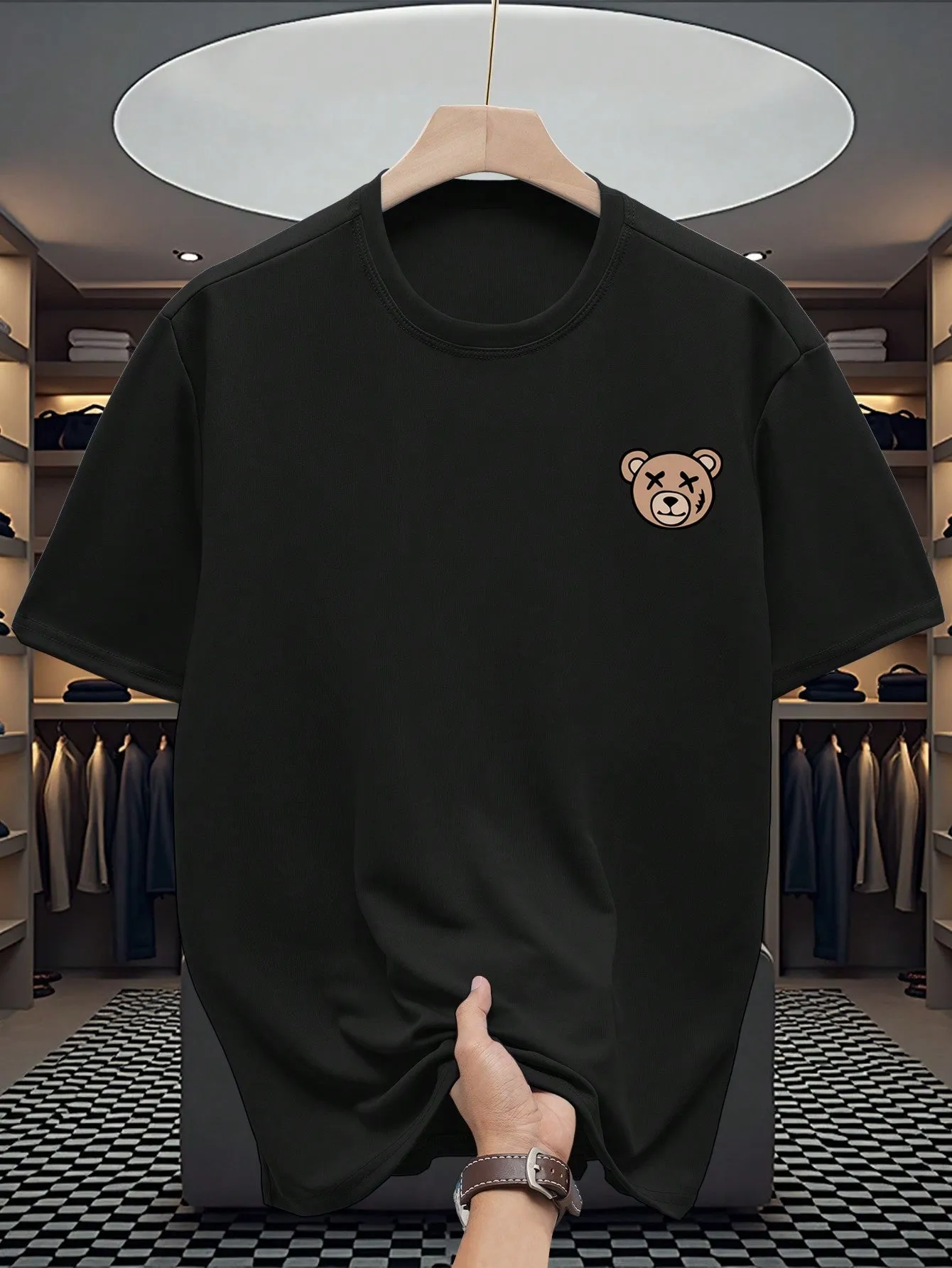 Manfinity Dauomo Men's Cartoon Bear Print Round Neck Short Sleeve Casual T-Shirt - Stylish & Comfortable Men's Graphic Tee
