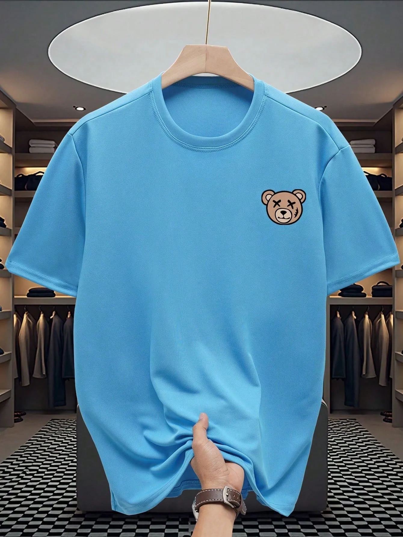 Manfinity Dauomo Men's Cartoon Bear Print Round Neck Short Sleeve Casual T-Shirt - Stylish & Comfortable Men's Graphic Tee